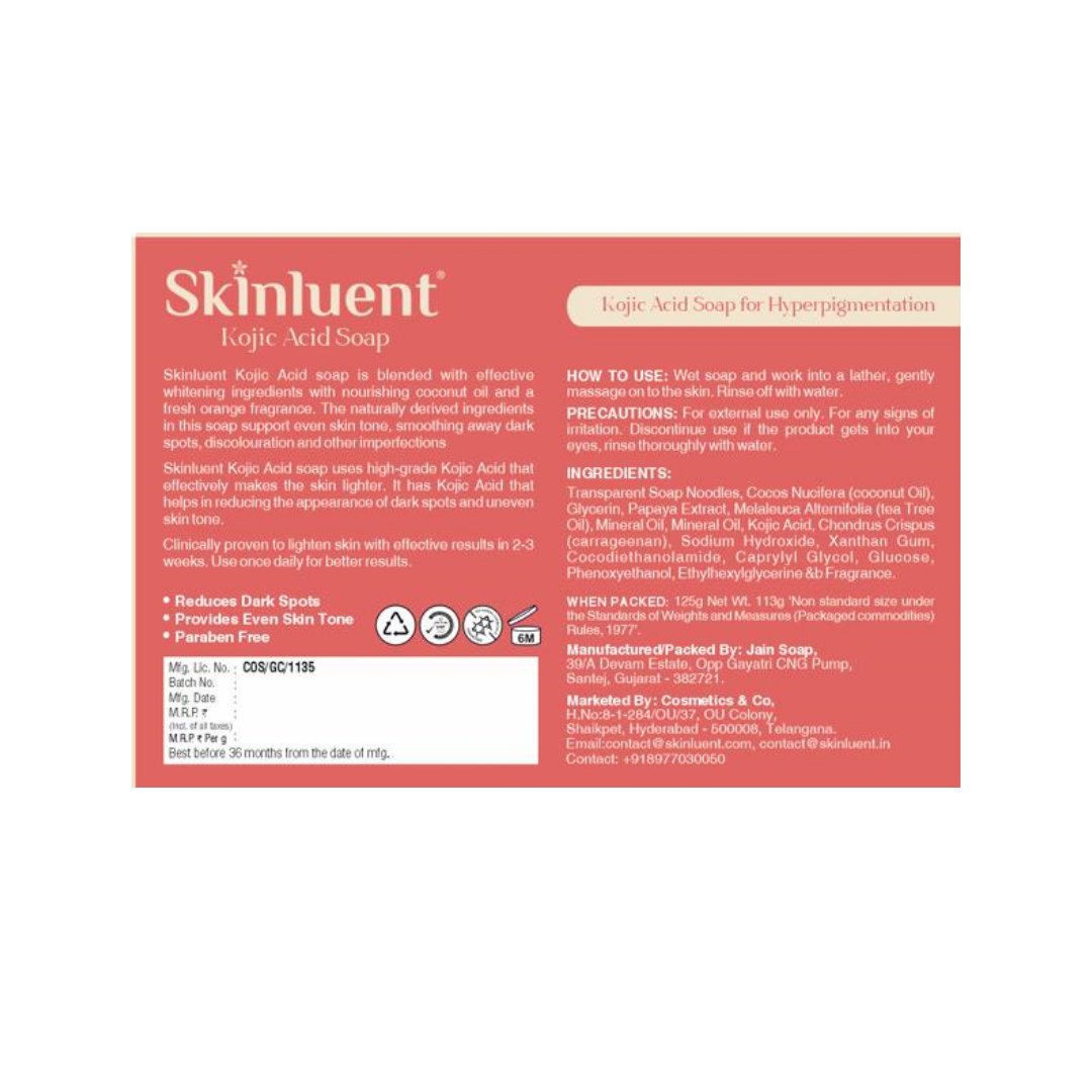 Skinluent Kojic Acid Face & Body Soap Bar, 125g