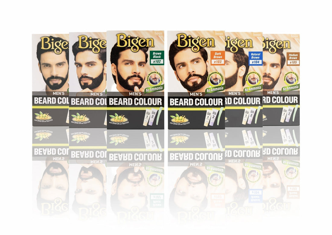 Applying Bigen B104 to beard using applicator