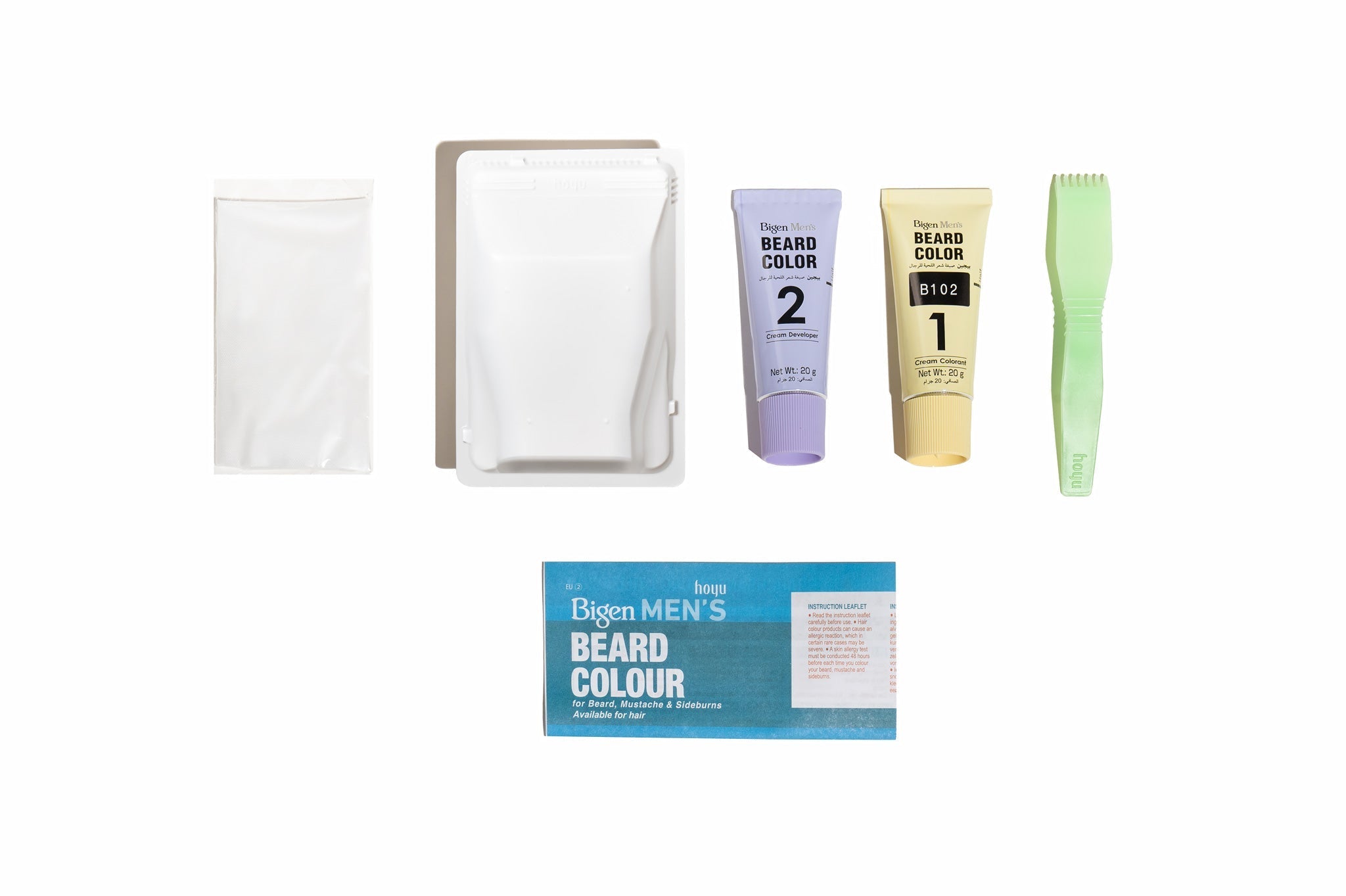 Backside packaging of Bigen Beard Colour B102