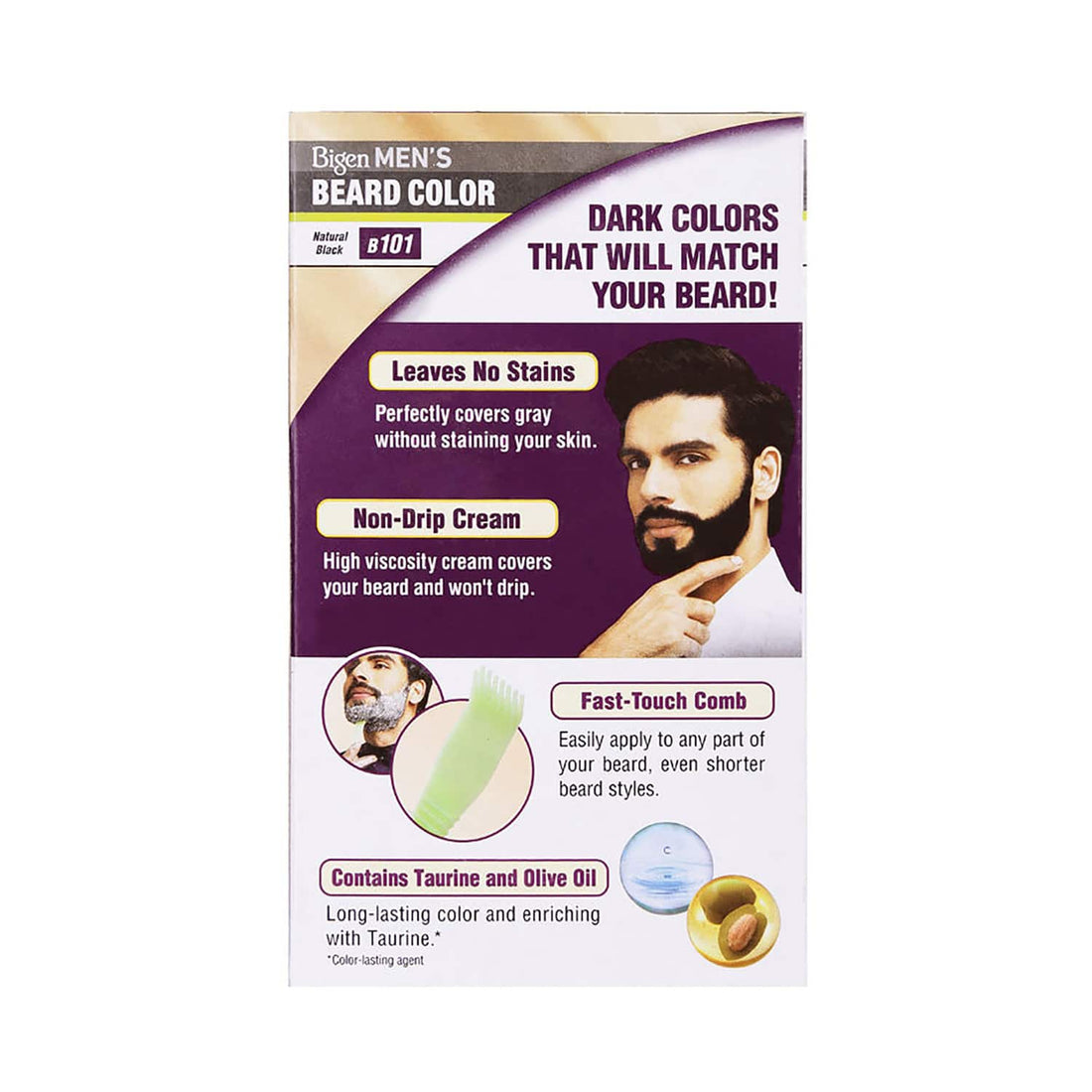 Bigen Beard Color cream and developer packaging