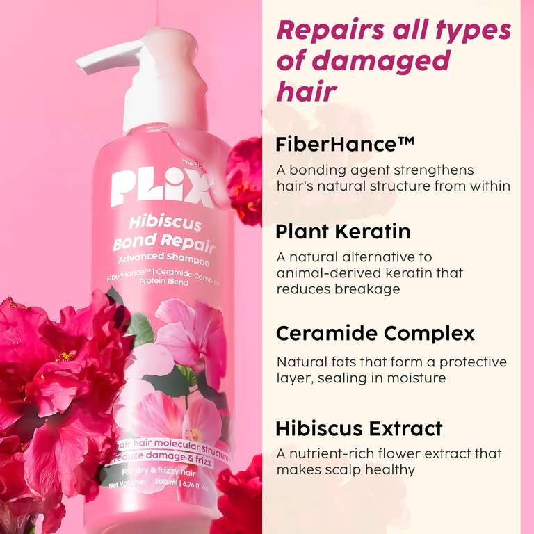 Plix Hibiscus Bond Repair Advanced Shampoo | Repairs Hair Structure & Reduces Breakage, 200ml