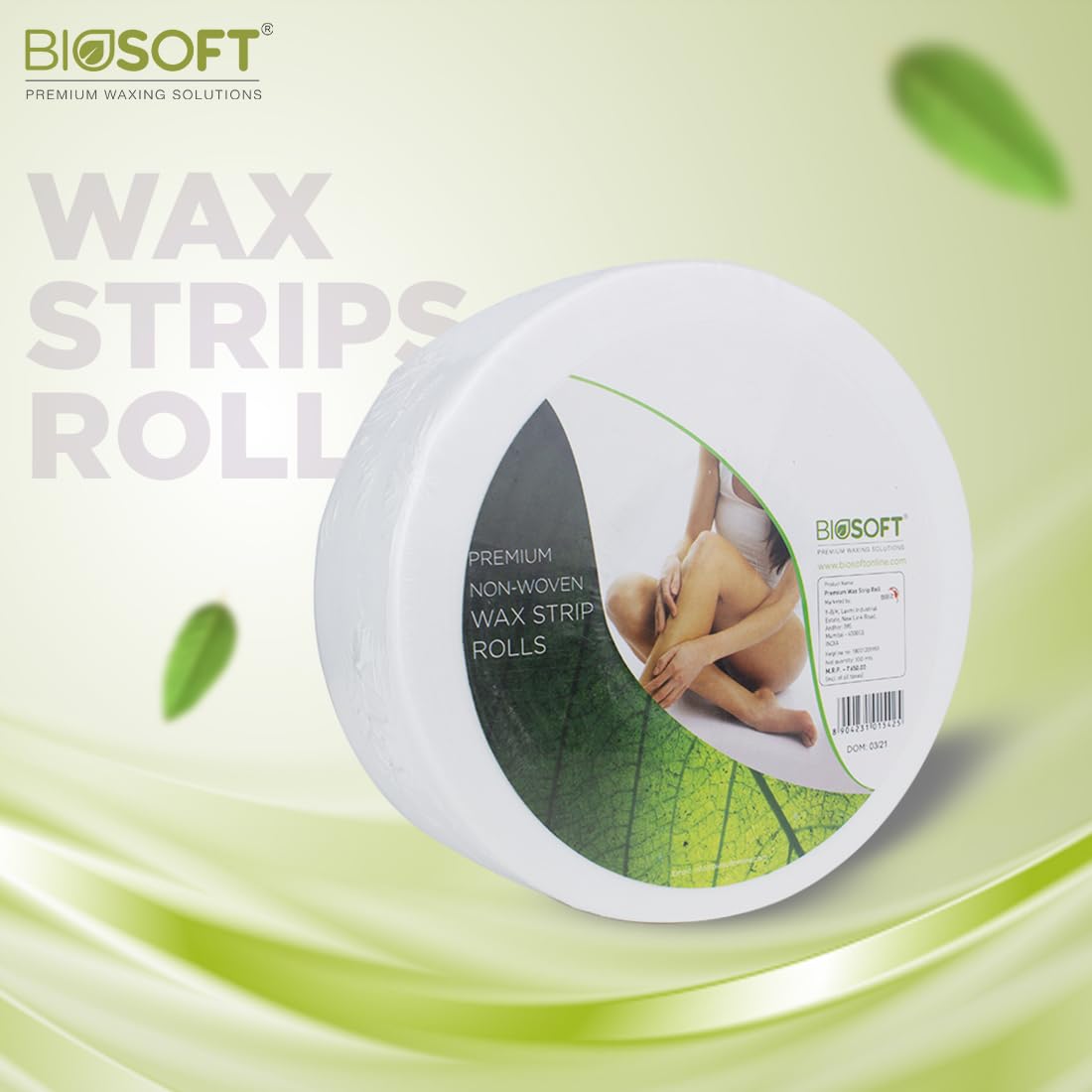 Roll of BIOSOFT waxing strips in packaging